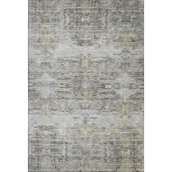 Gray Silver And Gold Abstract Washable Area Rug With UV Protection Photo 1