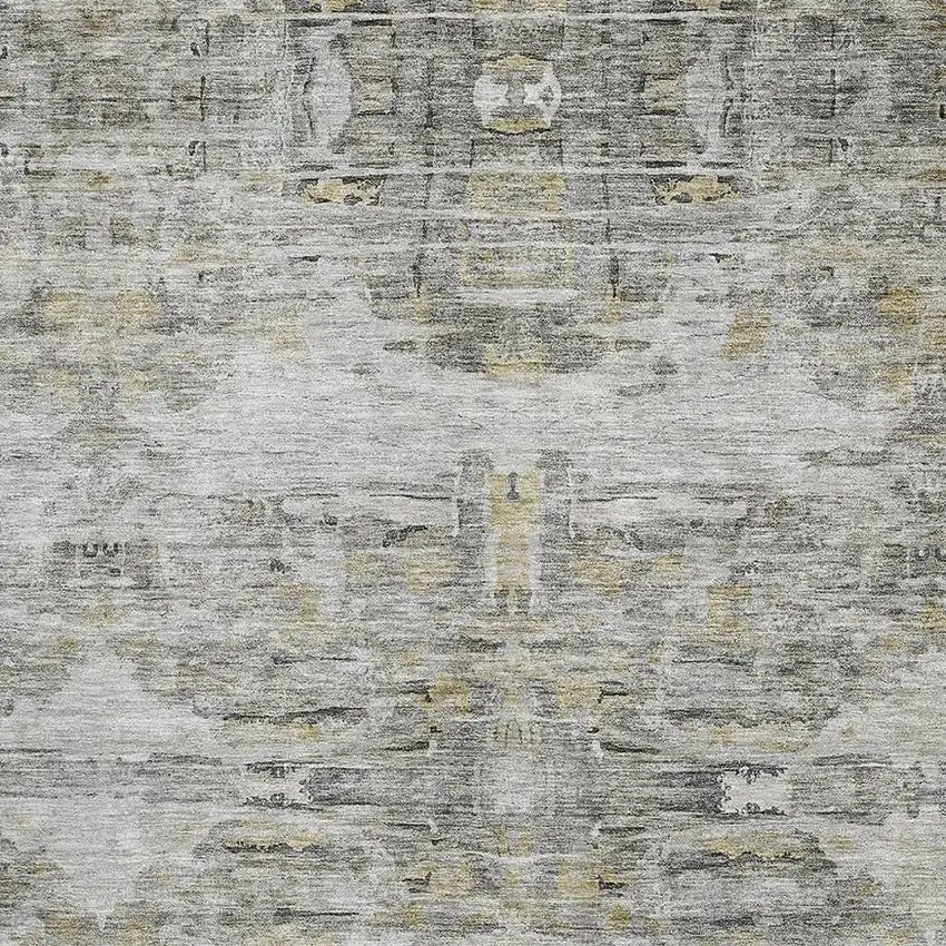 Gray Silver And Gold Abstract Washable Area Rug With UV Protection Photo 2