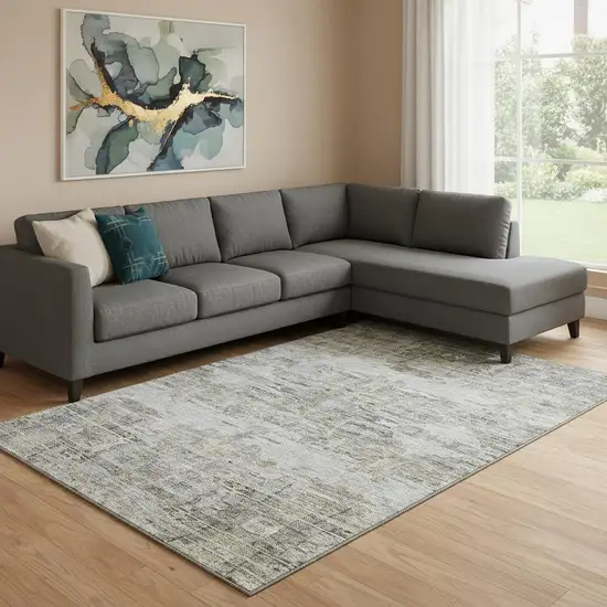 Gray Silver And Gold Abstract Washable Area Rug With UV Protection Photo 2