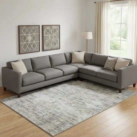 Gray Silver And Gold Abstract Washable Area Rug With UV Protection Photo 2