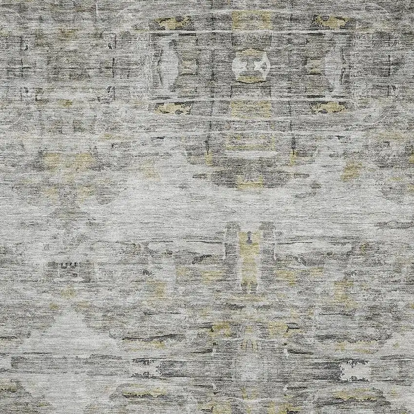 Gray Silver And Gold Abstract Washable Area Rug With UV Protection Photo 2
