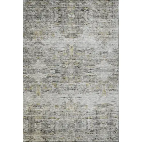 Gray Silver And Gold Abstract Washable Area Rug With UV Protection Photo 3