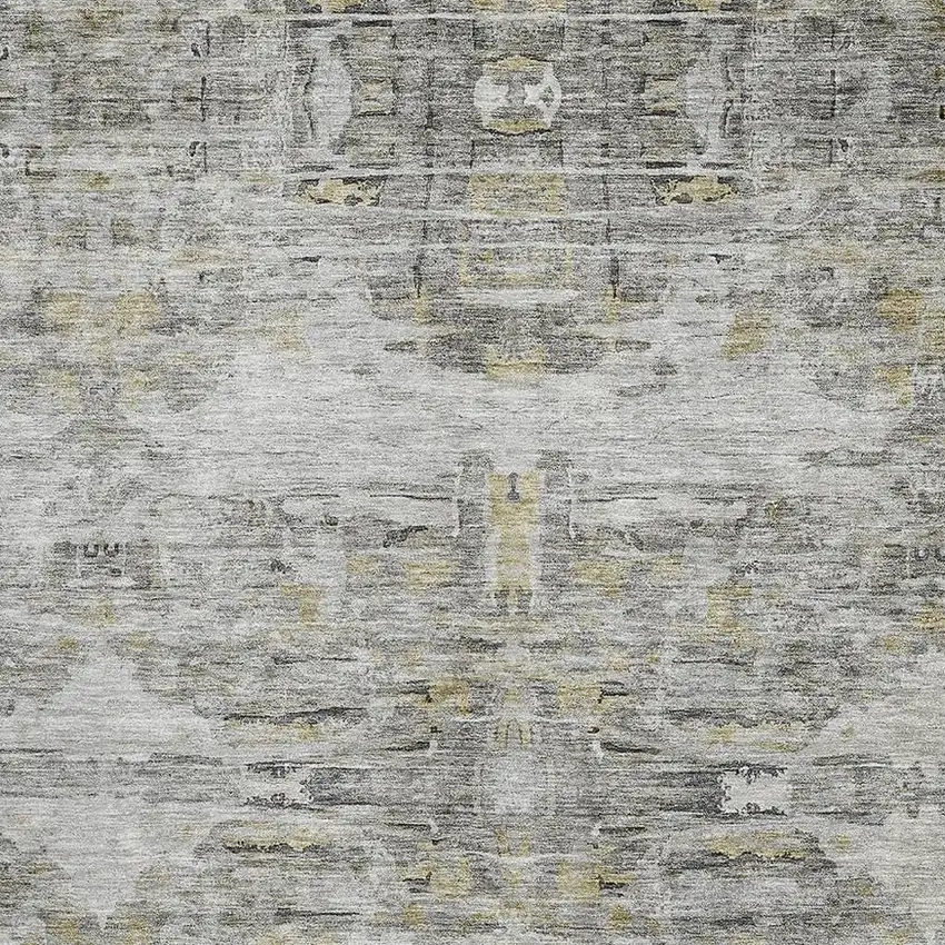 Gray Silver And Gold Abstract Washable Area Rug With UV Protection Photo 2