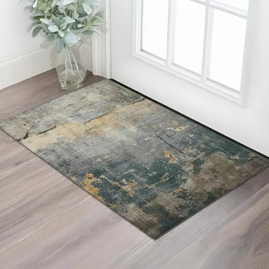 Gray Silver And Gold Abstract Washable Area Rug With UV Protection Photo 2