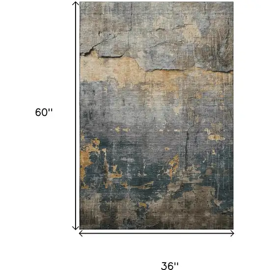 Gray Silver And Gold Abstract Washable Area Rug With UV Protection Photo 9