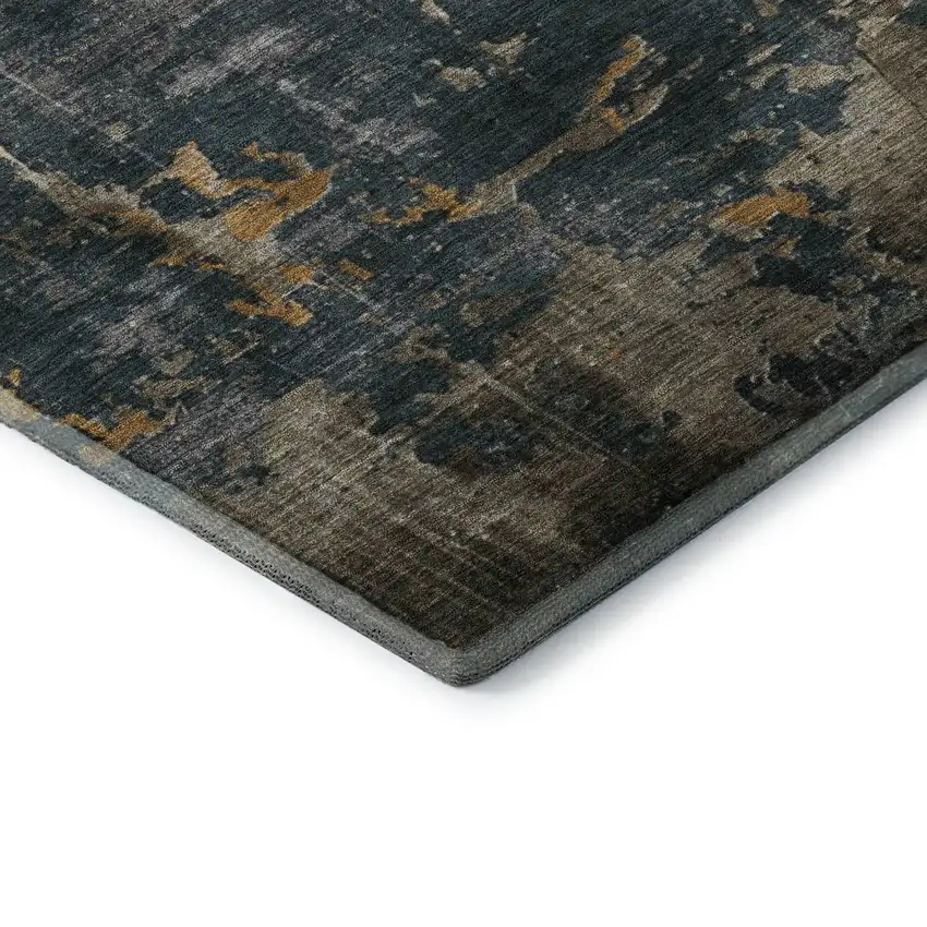 Gray Silver And Gold Abstract Washable Area Rug With UV Protection Photo 7