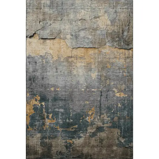 Gray Silver And Gold Abstract Washable Area Rug With UV Protection Photo 1