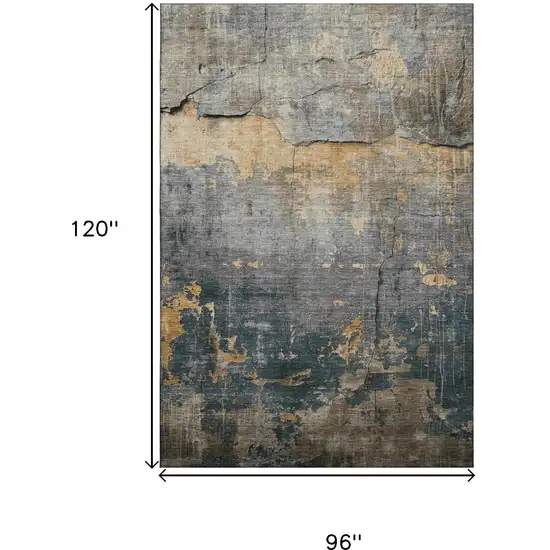 Gray Silver And Gold Abstract Washable Area Rug With UV Protection Photo 9