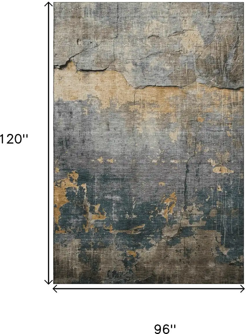 Gray Silver And Gold Abstract Washable Area Rug With UV Protection Photo 9