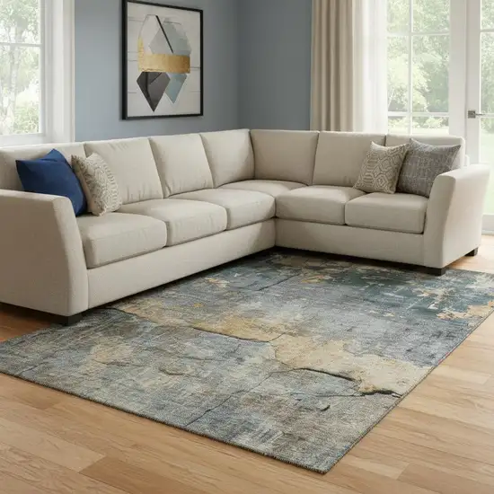 Gray Silver And Gold Abstract Washable Area Rug With UV Protection Photo 2