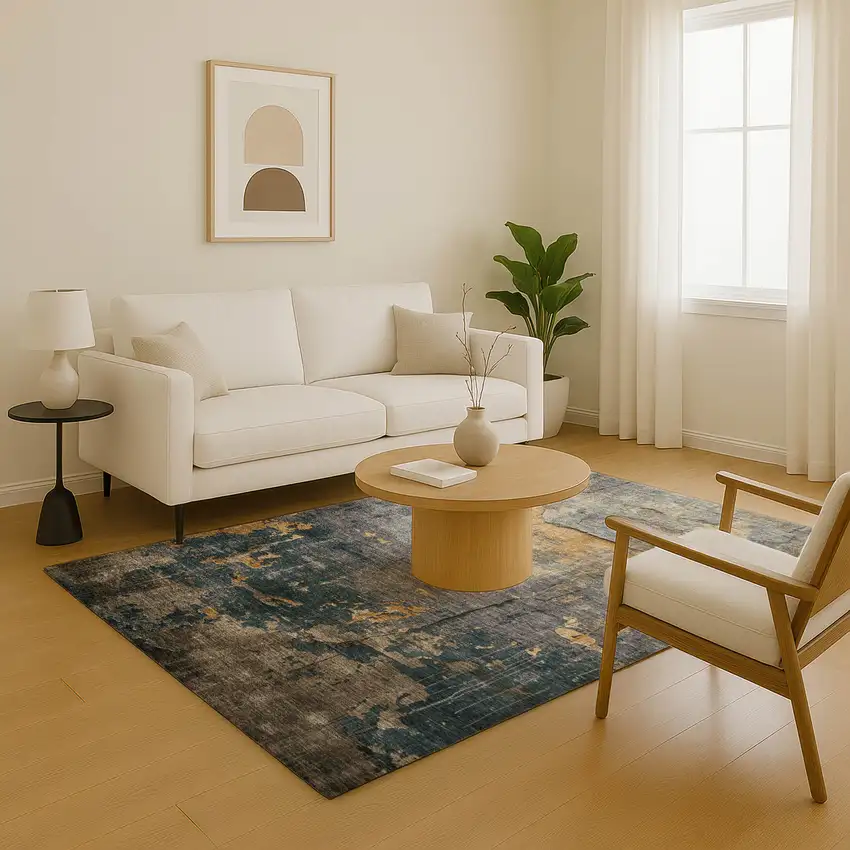 Gray Silver And Gold Abstract Washable Area Rug With UV Protection Photo 5