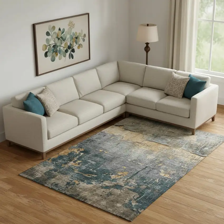 Gray Silver And Gold Abstract Washable Area Rug With UV Protection Photo 2