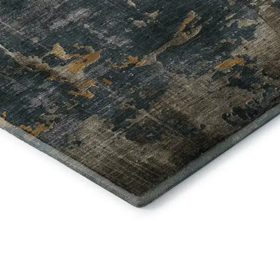 Gray Silver And Gold Abstract Washable Area Rug With UV Protection Photo 6