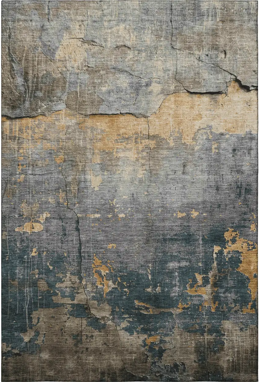 Gray Silver And Gold Abstract Washable Area Rug With UV Protection Photo 2