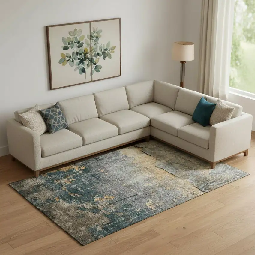 Gray Silver And Gold Abstract Washable Area Rug With UV Protection Photo 2