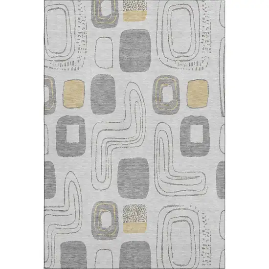 Gray Silver And Gold Geometric Washable Area Rug With UV Protection Photo 1