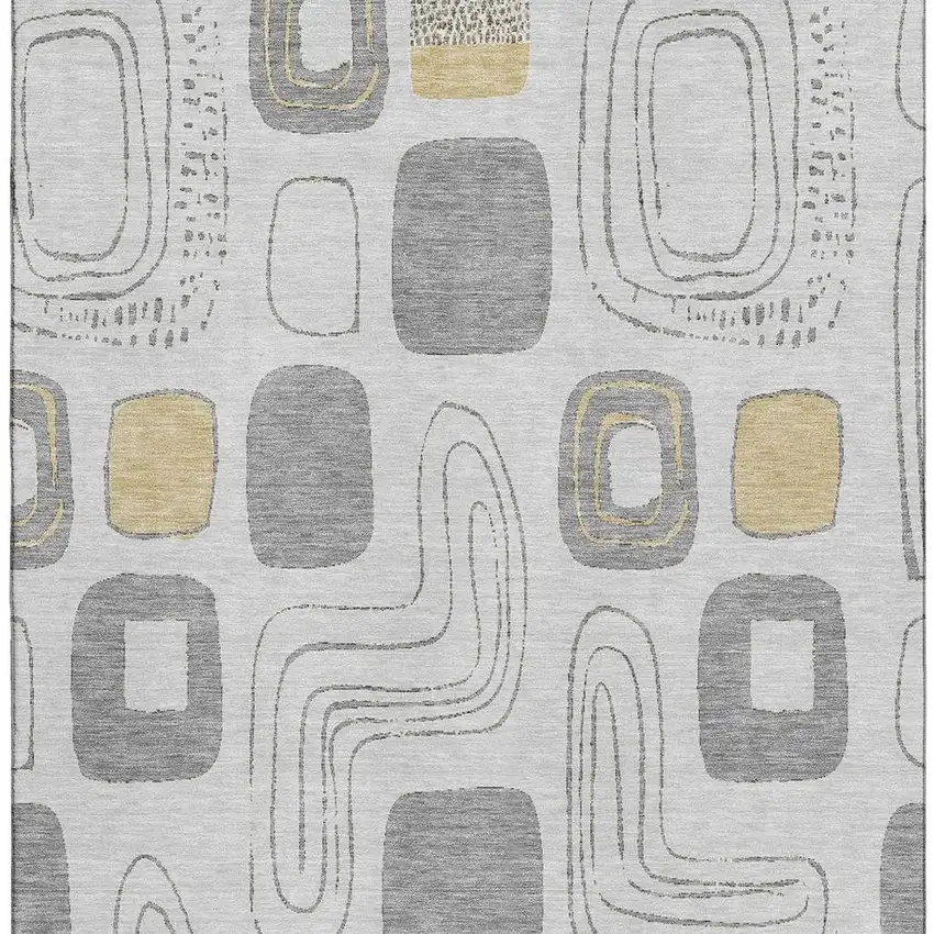 Gray Silver And Gold Geometric Washable Area Rug With UV Protection Photo 3