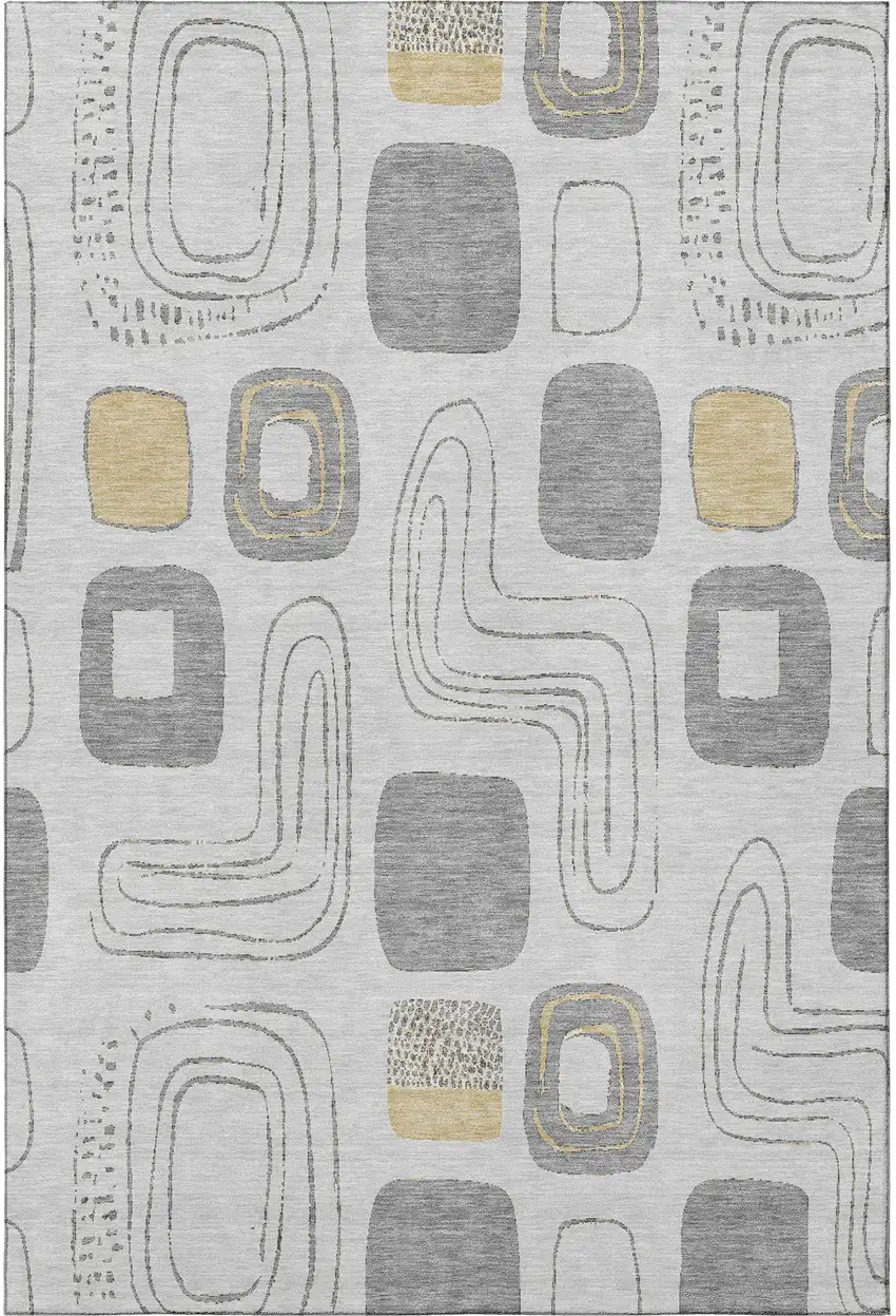 Gray Silver And Gold Geometric Washable Area Rug With UV Protection Photo 3