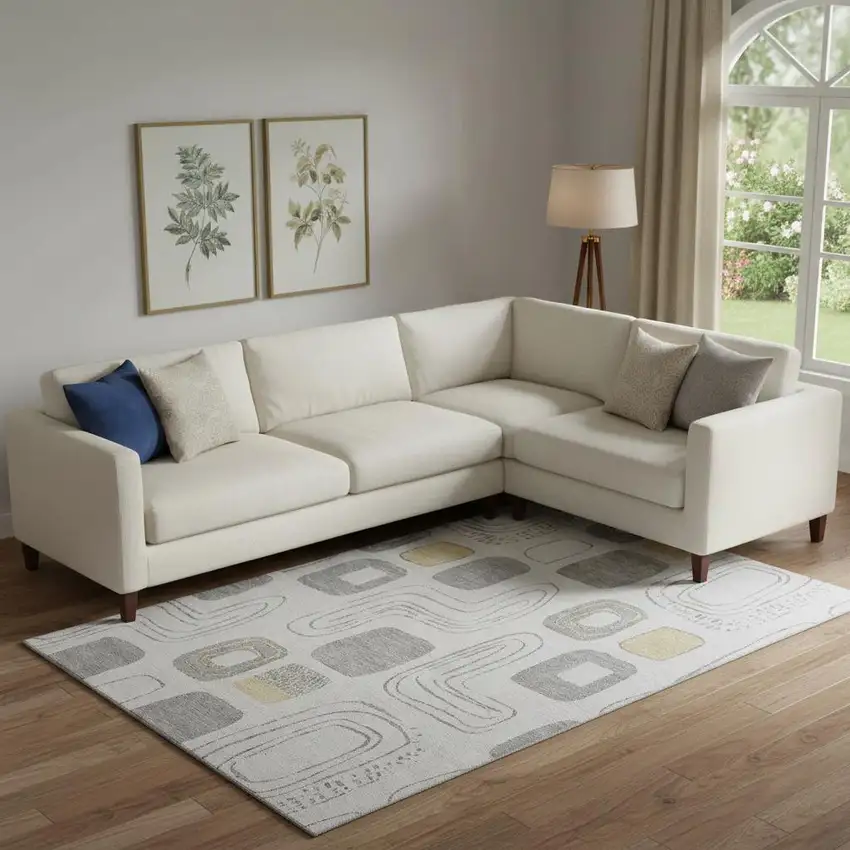 Gray Silver And Gold Geometric Washable Area Rug With UV Protection Photo 2