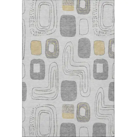 Gray Silver And Gold Geometric Washable Area Rug With UV Protection Photo 3