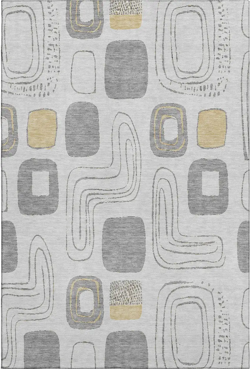 Gray Silver And Gold Geometric Washable Area Rug With UV Protection Photo 1