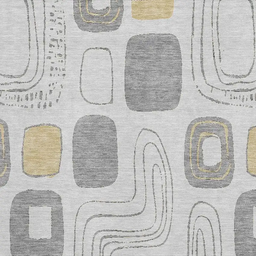 Gray Silver And Gold Geometric Washable Area Rug With UV Protection Photo 2