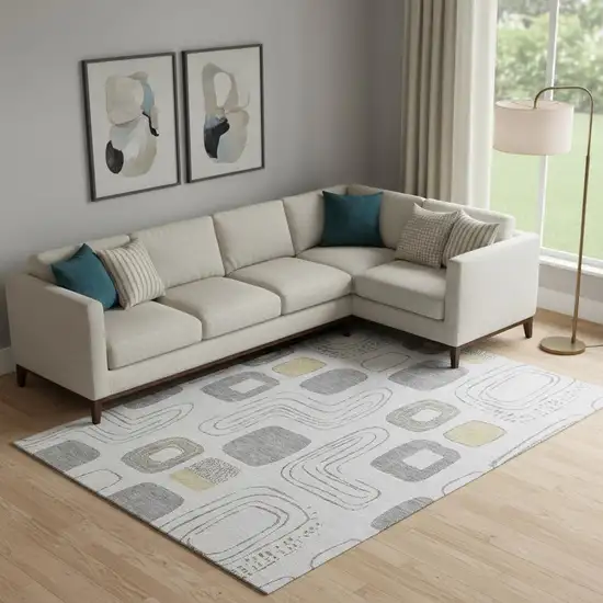 Gray Silver And Gold Geometric Washable Area Rug With UV Protection Photo 2