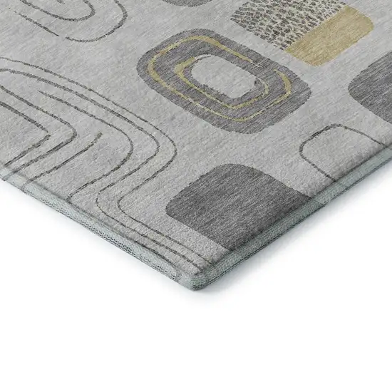 Gray Silver And Gold Geometric Washable Area Rug With UV Protection Photo 7