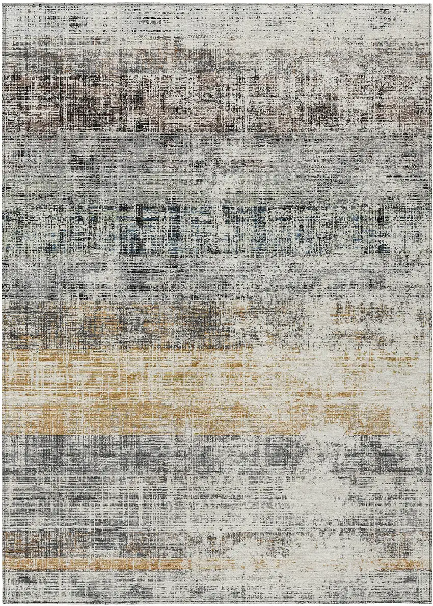 Gray Silver And Gold Striped Washable Indoor Outdoor Area Rug Photo 8