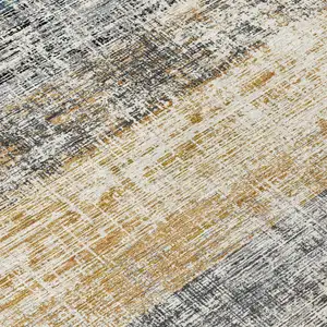Photo of Gray Silver And Gold Striped Washable Indoor Outdoor Area Rug
