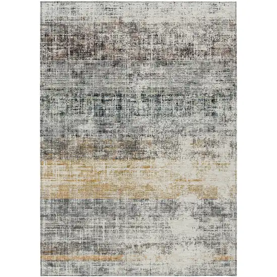 Gray Silver And Gold Striped Washable Indoor Outdoor Area Rug Photo 8