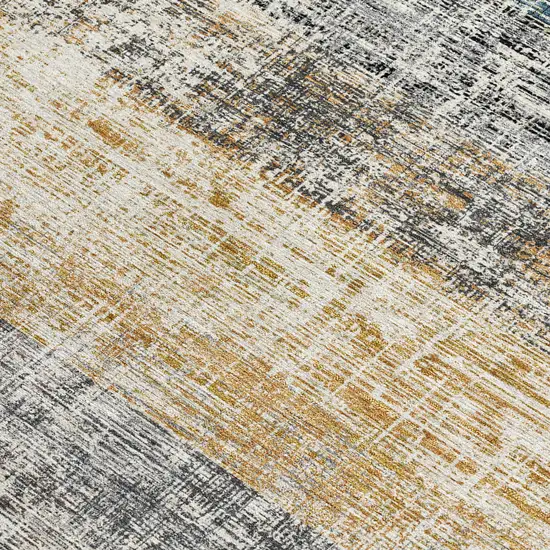 Gray Silver And Gold Striped Washable Indoor Outdoor Area Rug Photo 3