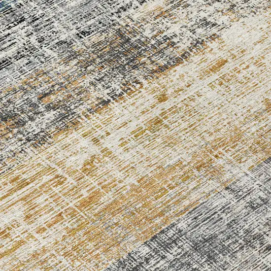 Gray Silver And Gold Striped Washable Indoor Outdoor Area Rug Photo 1