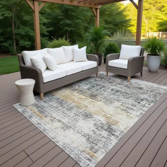 Gray Silver And Gold Striped Washable Indoor Outdoor Area Rug Photo 6