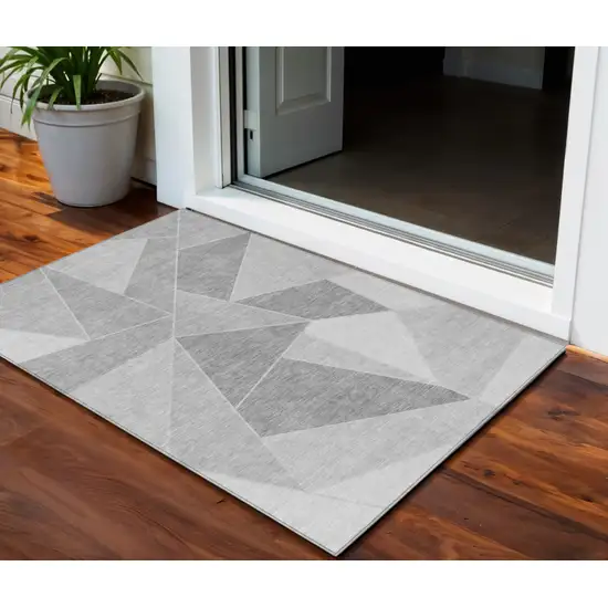 Gray Silver And Graphite Geometric Washable Indoor Outdoor Area Rug Photo 1