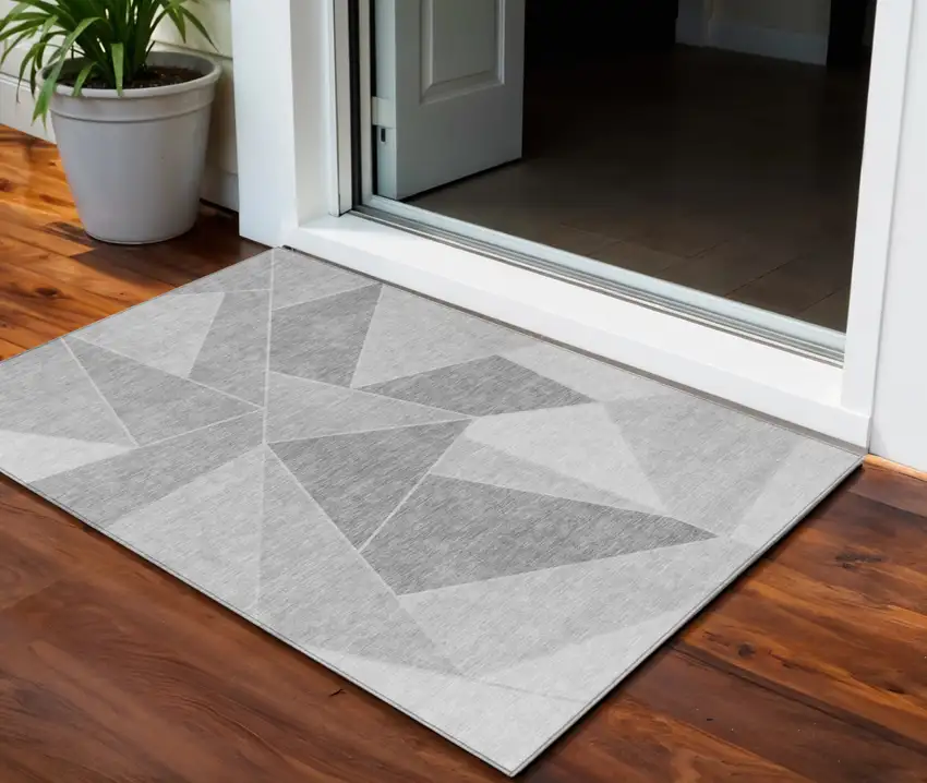 Gray Silver And Graphite Geometric Washable Indoor Outdoor Area Rug Photo 1