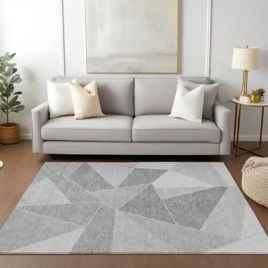 Gray Silver And Graphite Geometric Washable Indoor Outdoor Area Rug Photo 9
