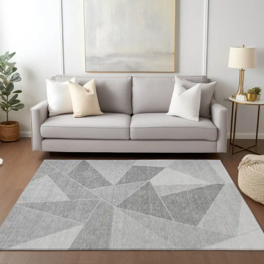 Gray Silver And Graphite Geometric Washable Indoor Outdoor Area Rug Photo 9