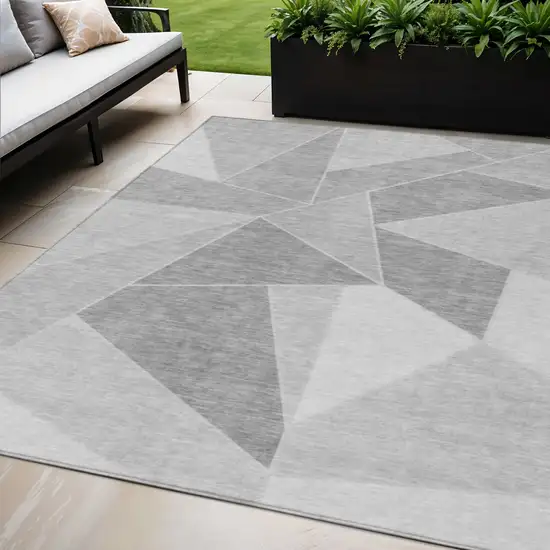 Gray Silver And Graphite Geometric Washable Indoor Outdoor Area Rug Photo 1