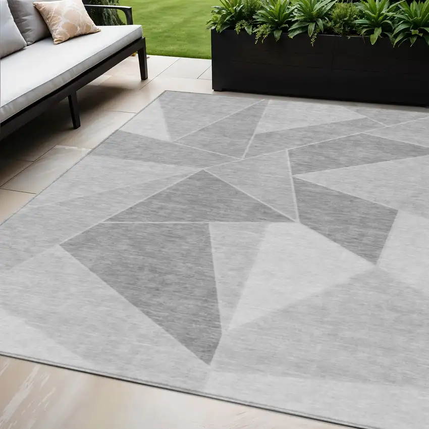 Gray Silver And Graphite Geometric Washable Indoor Outdoor Area Rug Photo 1