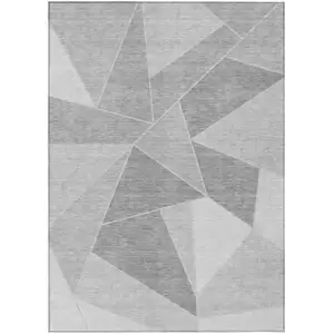 Photo of Gray Silver And Graphite Geometric Washable Indoor Outdoor Area Rug