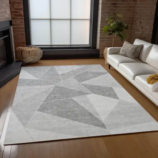Gray Silver And Graphite Geometric Washable Indoor Outdoor Area Rug Photo 9