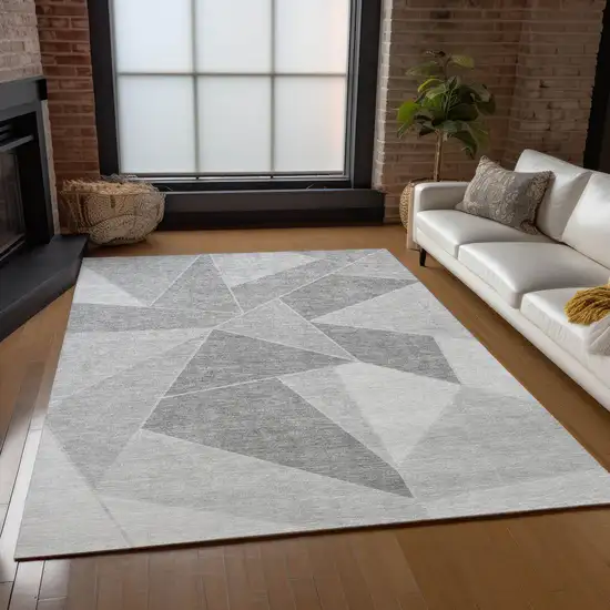 Gray Silver And Graphite Geometric Washable Indoor Outdoor Area Rug Photo 9
