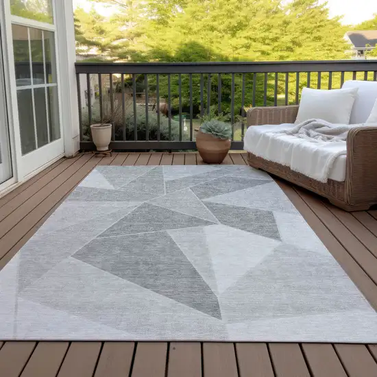 Gray Silver And Graphite Geometric Washable Indoor Outdoor Area Rug Photo 7