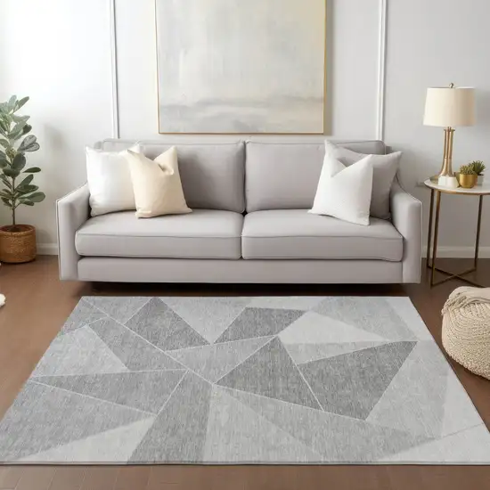 Gray Silver And Graphite Geometric Washable Indoor Outdoor Area Rug Photo 8