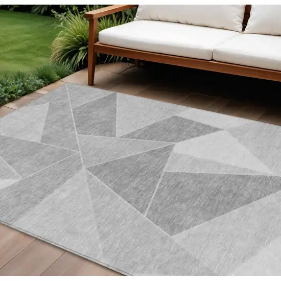 Gray Silver And Graphite Geometric Washable Indoor Outdoor Area Rug Photo 1