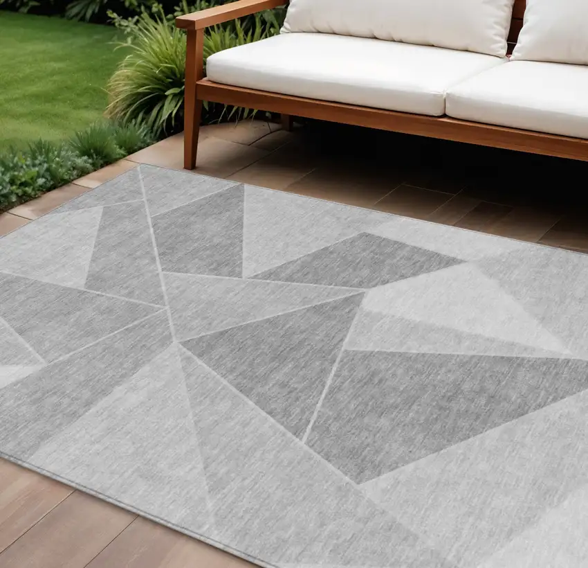 Gray Silver And Graphite Geometric Washable Indoor Outdoor Area Rug Photo 1