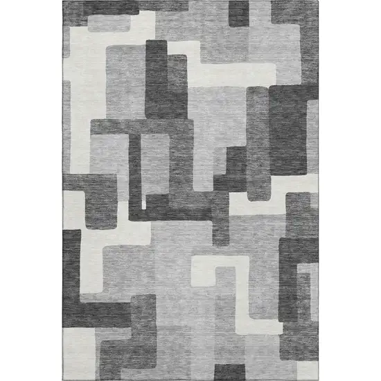 Gray Silver And Ivory Abstract Geometric Washable Area Rug With UV Protection Photo 1