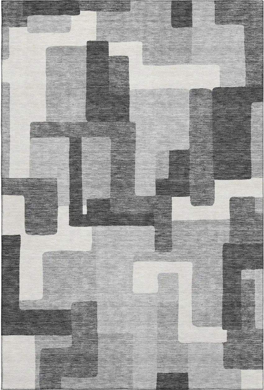 Gray Silver And Ivory Abstract Geometric Washable Area Rug With UV Protection Photo 1