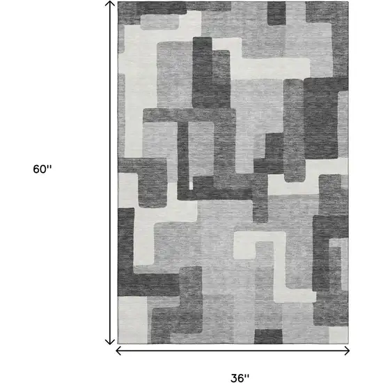 Gray Silver And Ivory Abstract Geometric Washable Area Rug With UV Protection Photo 3